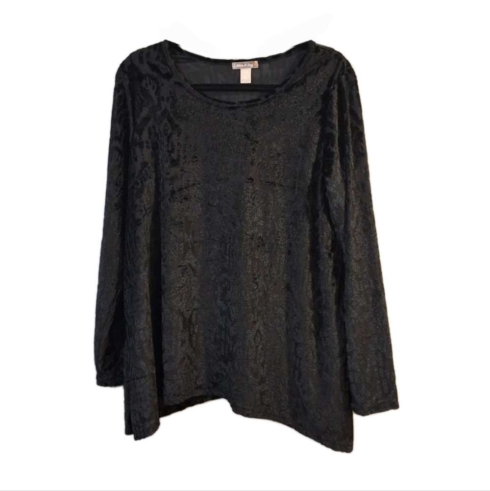 White Stag Black Burn Out Velvet Blouse Women's L (12/14) Goth Fairy Punk Grunge